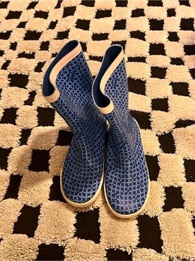 Coach Blue Signature Pattern Rain Boots with Cream Trim